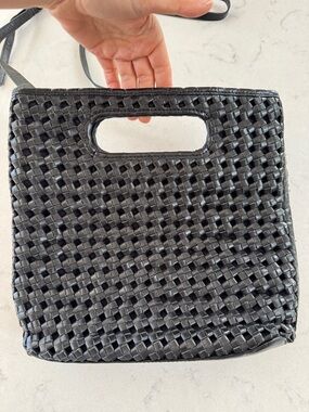 Bembien Woven Black Leather Clutch Handbag with Removable Shoulder Strap